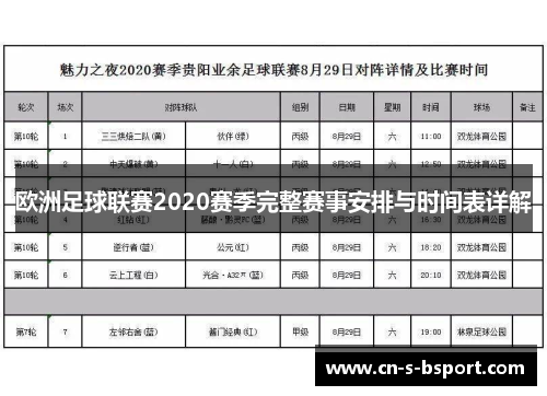 欧洲足球联赛2020赛季完整赛事安排与时间表详解