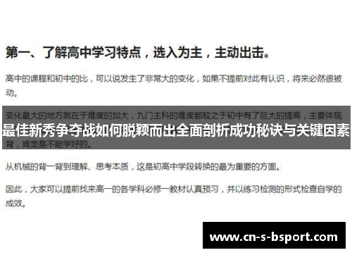 最佳新秀争夺战如何脱颖而出全面剖析成功秘诀与关键因素 最佳新秀争夺战如何脱颖而出全面剖析成功秘诀与关键因素